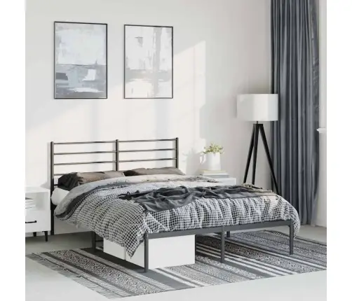 Gultas Rāmis Ar Galvgali, Melns Metāls, 135X190 Cm Vidaxl