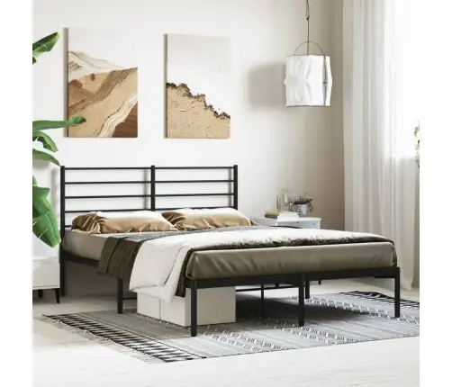 Gultas Rāmis Ar Galvgali, Melns Metāls, 160X200 Cm Vidaxl
