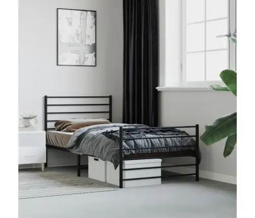 Gultas Rāmis Ar Galvgali Un Kājgali, Melns Metāls, 90X190 Cm Vidaxl