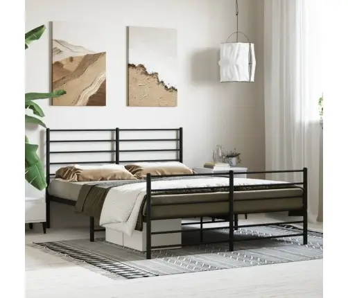 Gultas Rāmis Ar Galvgali Un Kājgali, Melns Metāls, 120X190 Cm Vidaxl