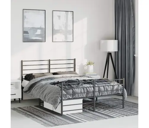 Gultas Rāmis Ar Galvgali Un Kājgali, Melns Metāls, 150X200 Cm Vidaxl
