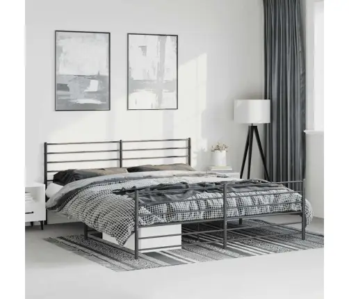 Gultas Rāmis Ar Galvgali Un Kājgali, Melns Metāls, 183X213 Cm Vidaxl