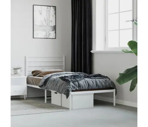 Metallist Voodiraam Peatsiga, Valge, 90 X 190 Cm