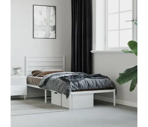 Metallist Voodiraam Peatsiga, Valge, 107X203 Cm