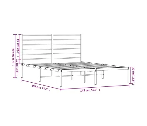 Gultas Rāmis Ar Galvgali, Balts Metāls, 135X190 Cm Vidaxl