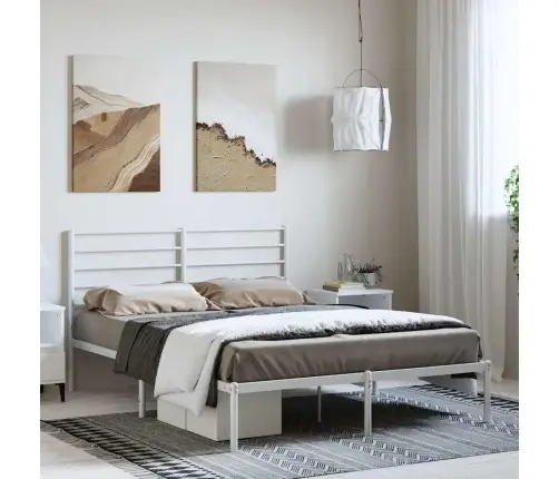 Gultas Rāmis Ar Galvgali, Balts Metāls, 135X190 Cm Vidaxl