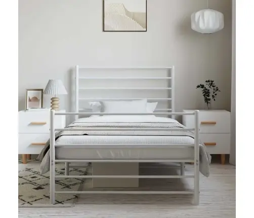 Metallist Voodiraam Peatsi Ja Jalutsiga, Valge, 100X200 Cm