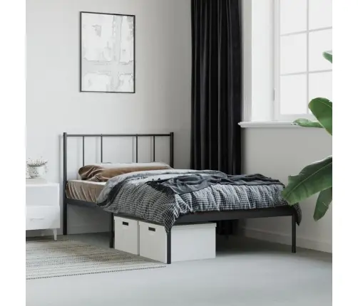 Gultas Rāmis Ar Galvgali, Melns Metāls, 75X190 Cm Vidaxl