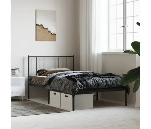 Gultas Rāmis Ar Galvgali, Melns Metāls, 90X190 Cm Vidaxl