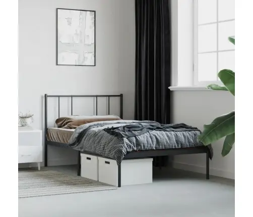 Gultas Rāmis Ar Galvgali, Melns Metāls, 90X200 Cm Vidaxl