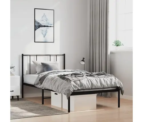 Gultas Rāmis Ar Galvgali, Melns Metāls, 100X190 Cm Vidaxl