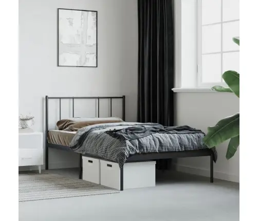 Gultas Rāmis Ar Galvgali, Melns Metāls, 100X200 Cm Vidaxl