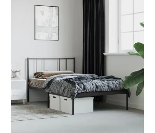 Gultas Rāmis Ar Galvgali, Melns Metāls, 107X203 Cm Vidaxl