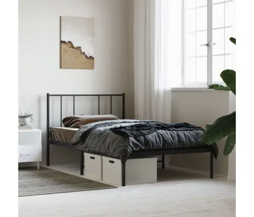 Gultas Rāmis Ar Galvgali, Melns Metāls, 107X203 Cm Vidaxl