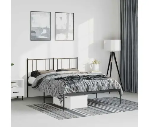 Gultas Rāmis Ar Galvgali, Melns Metāls, 135X190 Cm Vidaxl