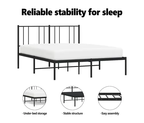 Metallist Voodiraam Peatsiga, Must, 150X200 Cm