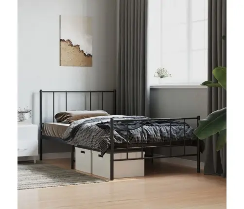 Gultas Rāmis Ar Galvgali Un Kājgali, Melns Metāls, 90X190 Cm Vidaxl