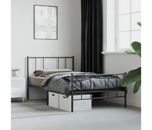 Gultas Rāmis Ar Galvgali Un Kājgali, Melns Metāls, 107X203 Cm Vidaxl