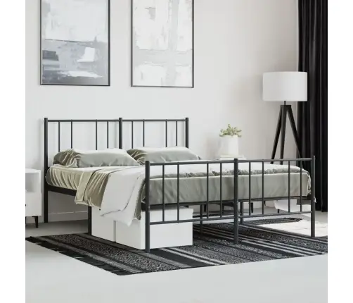 Gultas Rāmis Ar Galvgali Un Kājgali, Melns Metāls, 120X190 Cm Vidaxl