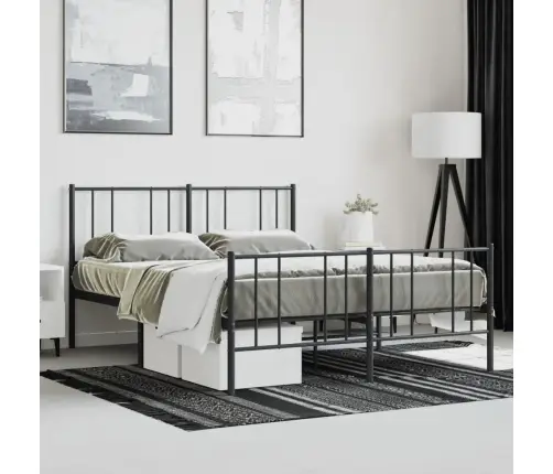 Gultas Rāmis Ar Galvgali Un Kājgali, Melns Metāls, 140X200 Cm Vidaxl