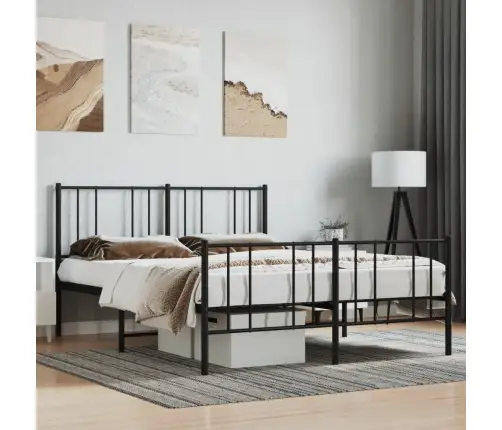 Gultas Rāmis Ar Galvgali Un Kājgali, Melns Metāls, 140X200 Cm Vidaxl