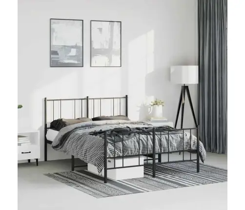 Gultas Rāmis Ar Galvgali Un Kājgali, Melns Metāls, 150X200 Cm Vidaxl