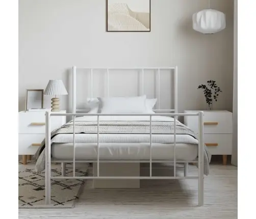 Gultas Rāmis Ar Galvgali Un Kājgali, Balts Metāls, 100X190 Cm Vidaxl