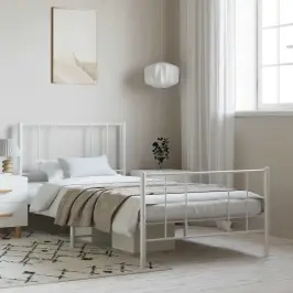 Metallist Voodiraam Peatsi Ja Jalutsiga, Valge, 100X190 Cm