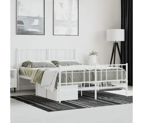 Metallist Voodiraam Peatsi Ja Jalutsiga, Valge, 120 X 200 Cm