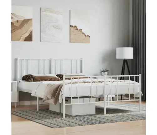 Metallist Voodiraam Peatsi Ja Jalutsiga, Valge, 120 X 200 Cm