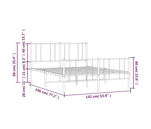 Gultas Rāmis Ar Galvgali Un Kājgali, Balts Metāls, 135X290 Cm Vidaxl