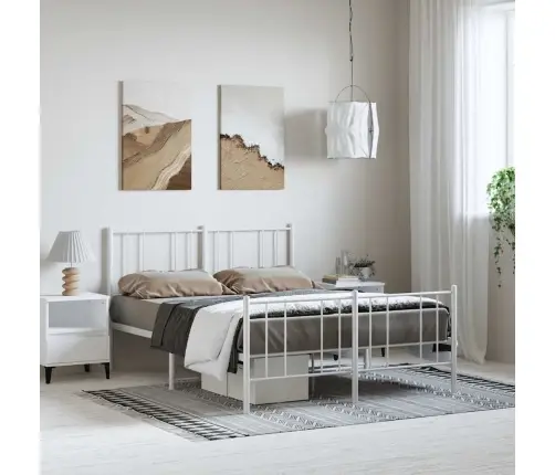 Gultas Rāmis Ar Galvgali Un Kājgali, Balts Metāls, 135X290 Cm Vidaxl