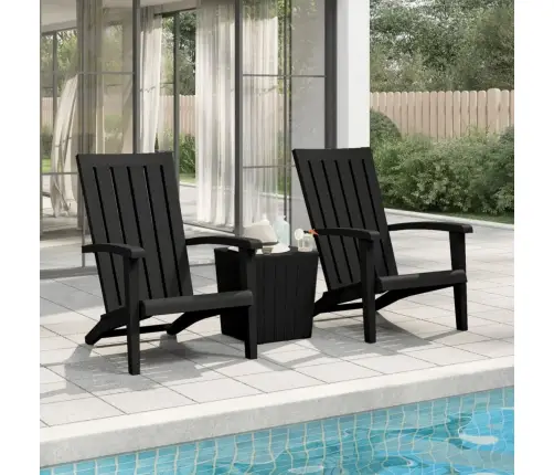 Sodo Adirondack Kėdės, 2Vnt., Juodos Spalvos, Polipropilenas