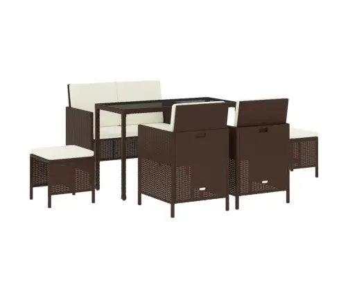 6-Osaline Aia Söögimööbli Komplekt Patjadega, Pruun, Polürotang