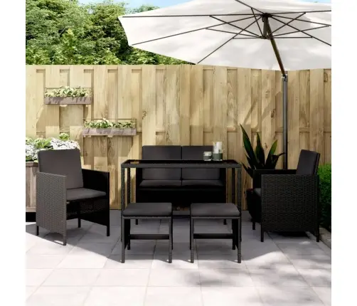 6-Daļīgs Dārza Mēbeļu Komplekts, Melna Pe Rotangpalma Vidaxl