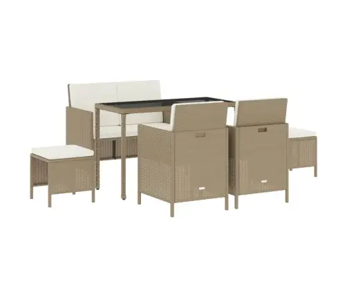 Sodo Komplektas Su Pagalvėlėmis, 6 Dalių, Smėlio, Poliratanas