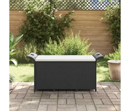 Sodo Suoliukas Su Pagalvėle, Juodas, 116X46X57cm Poliratanas Sodo Suoliukas Su Pagalvėle, Juodas, 116X46X57cm Poliratanas