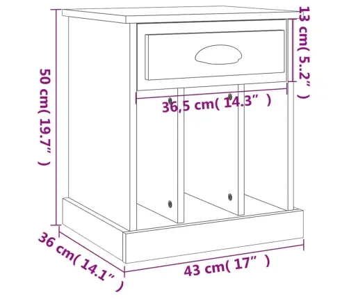 Naktsskapītis, Pelēka Ozolkoka Krāsa, 43X36X50 Cm Vidaxl