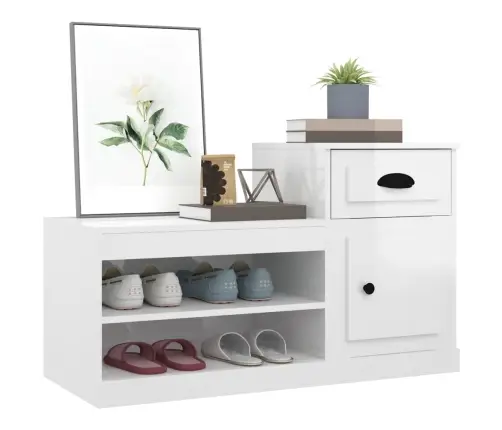 Apavu Plaukts, Spīdīgi Balts, 100X42X60 Cm, Inženierijas Koks Vidaxl