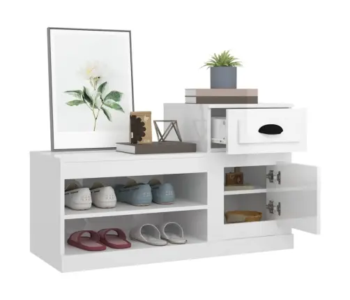 Apavu Plaukts, Spīdīgi Balts, 100X42X60 Cm, Inženierijas Koks Vidaxl