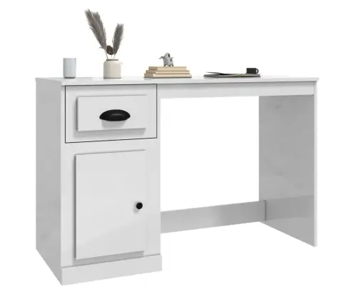 Sahtlitega Kirjutuslaud, Kõrgläikega Valge, 115 X 50 X 75 Cm
