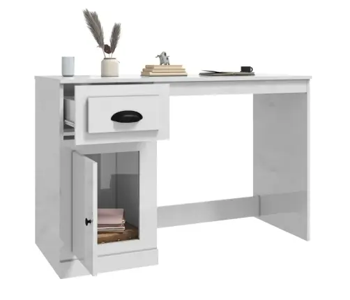 Sahtlitega Kirjutuslaud, Kõrgläikega Valge, 115 X 50 X 75 Cm