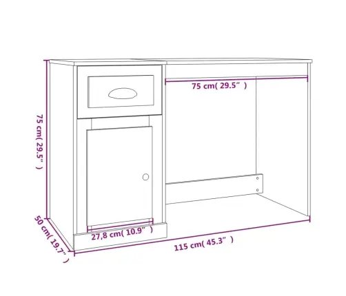 Rakstāmgalds Ar Atvilktnēm, Pelēcīga Ozola Krāsa, 115X50X75 Cm Vidaxl