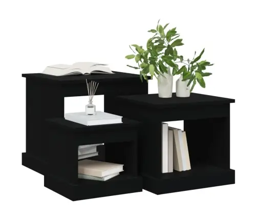 Kafijas Galdiņi, 3 Gab., Melni, Inženierijas Koks Vidaxl