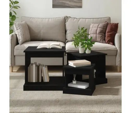 Kafijas Galdiņi, 3 Gab., Melni, Inženierijas Koks Vidaxl