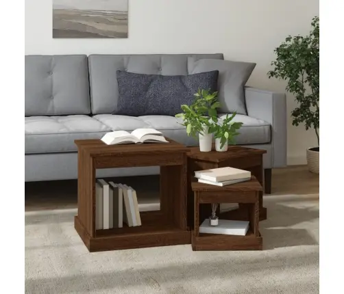 Kohvilaud 3 Tk, Pruun Tamm, Tehispuit Kohvilaud 3 Tk, Pruun Tamm, Tehispuit