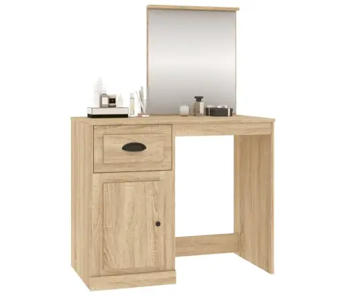 Peegliga Tualettlaud, Sonoma Tamm, 90X50X132,5 cm Tehispuit