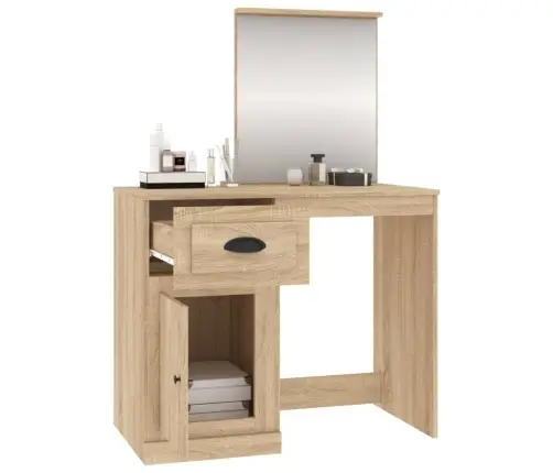 Peegliga Tualettlaud, Sonoma Tamm, 90X50X132,5 cm Tehispuit