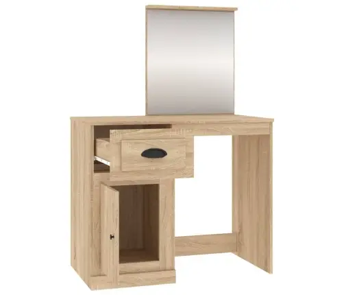 Peegliga Tualettlaud, Sonoma Tamm, 90X50X132,5 cm Tehispuit