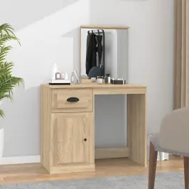 Peegliga Tualettlaud, Sonoma Tamm, 90X50X132,5 cm Tehispuit